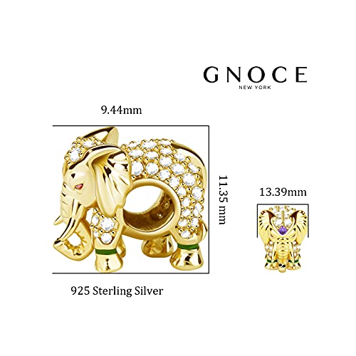 Gnoce "Lucky Elephant Thai Elephant Charm 18K Gold Plated With Cz Colorful Opal Rhinestone Plating Colorful Enamel Animal Bead 925 Sterling Silver Pendant Fit For All Bracelet For Women Girls #TOP6