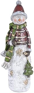 Mr Crimbo Snowman Christmas Decoration 17cm Room Ornament With Bobble Hat Green Scarf Carrying Xmas Tree Gold Snowflakes Resin Festive Indoor Figurine 7 Inch