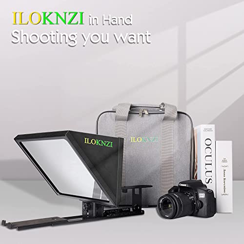 Iloknzi I2/12Inch/Black, Liftable Teleprompter With Remote Control And App Metal For 12.9" Tablets With Adjustable Tempered Optical Glass Supports Webcam Wide Angle Camera Lens Studio Make Videos #TOP6