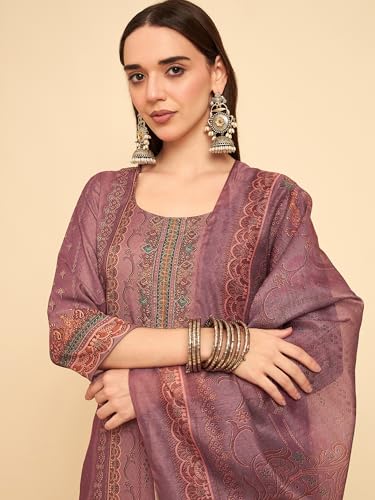 Image of SheWill Kurta Sets for Women - Red Rayon Aari Hand Work with Digital Floral Print Kurta with Pant and Chanderi Dupatta |Stylish Printed Summer Kurti Set
