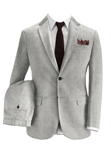 Mens Vintage Grey Corduroy 2 Pieces Tuxedo Party Prom Blazer Suit Jacket Pant