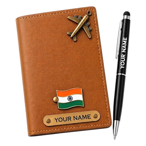 Image of Personalized Passport Holder with Metal Pen & Charm | Customised Case for Men Women Kids Corporate Couple Gift