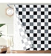 ORTIGIA Checkered Shower Curtain and PEVA Liner Set Black White Grey Retro Checkboard Shower Curt...