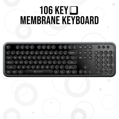 Image of Coconut WKM14 Classic Wireless Keyboard and Mouse Combo for Windows, 2.4Ghz Wireless Range 6-10M, Full-Sized Retro Keyboard, 4 Button Adjustable DPI 1000 Mouse, PC /Laptop