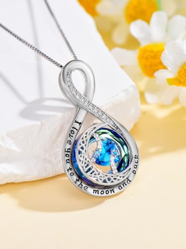 TOUPOP Birthstone Necklace for Women 925 Sterling Silver Moon and Star Pendant Necklaces I Love You to the Moon and Back Jewelry Anniversary Birthday Gifts for Her Wife Girlfriend Mom3