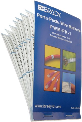 Brady PWM-PK-1 B-500 Matte Repositionable Vinyl Cloth, Black On White Color Porta-Pack Number Wire Markers, Legend "0 Thru 9"
