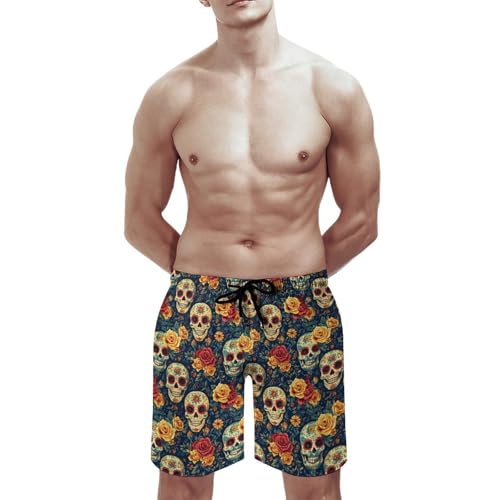 Mens Swim Trunks, Retro Flower Skull Print Swim Shorts with Mesh Lining Swimwear Bathing Suits Quick Dry2