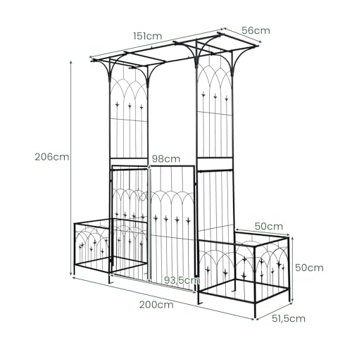 Arco de jardín HOMASIS de metal premium, pérgola elegante con puerta segura y soporte de rosales. 4