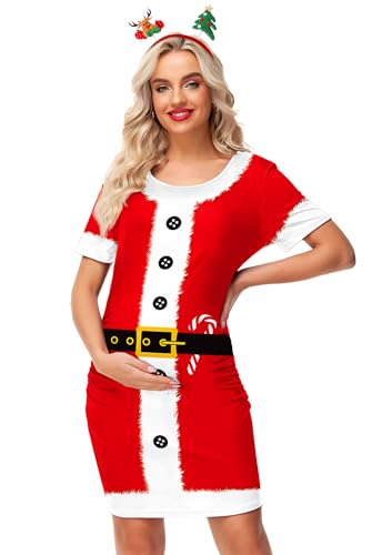Deerose Fantasia feminina de Natal para grávidas, vestido de festa de Natal, Papai Noel, M