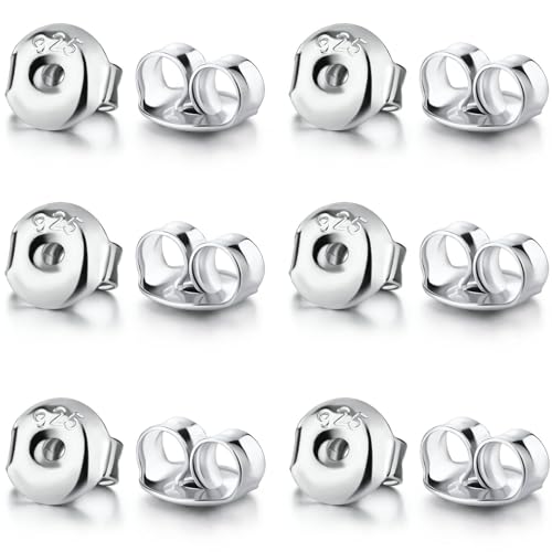 Formulen 14K White Gold Plated Silver Earring Backs Replacements - Hypoallergenic Earring Backs for Studs Secure Ear Locking for Stud Earrings Ear Nut for Posts 12Pcs/6 Pair