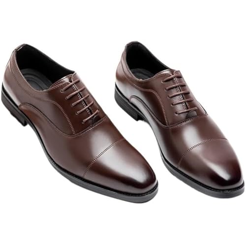 Men's Formal Oxford Dress Shoes – Leather Lace-Up Square Toe, Block Heel, Non-Slip Rubber Sole, Classic Business & Wedding Shoes Brown