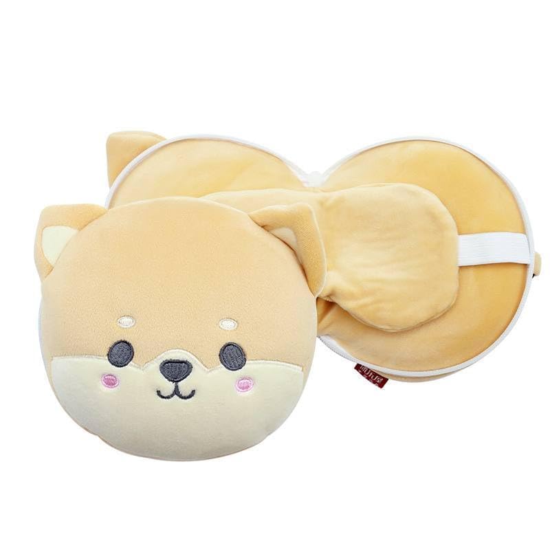 Eopzo Cotton 2 in 1 Foldable Neck Pillow Eye Mask Combo Travel Pillow for Car, Train, Flights Neck Pillows for Sleeping (Teddy), Multi Color-picture-0