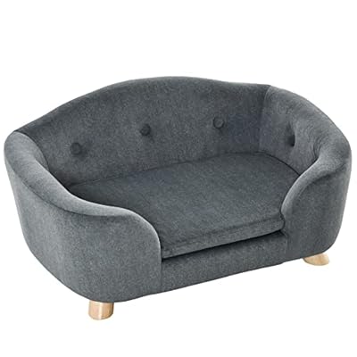 PawHut Pet Sofa, Dog Bed Couch, Puppy Kitten Lounge, with Wooden Frame, Short Plush Cover, Washable Cushion, for Small Dog, 70 x 47 x 30 cm, Grey