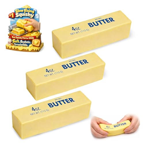 Slow Rising Butter Squishy Bread Fidget Toys Food Shaped Squeeze Balls for Stress Relief Crunchy Sticky Swuishy Big Bun Cute Hard Satisfying for Kids Teen Girls Sunny Days