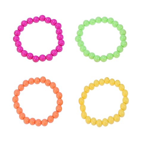 BinaryABC Neon Beads Beaded Bracelets for 70s 80s Party Dress Costume Accessories 4PCS