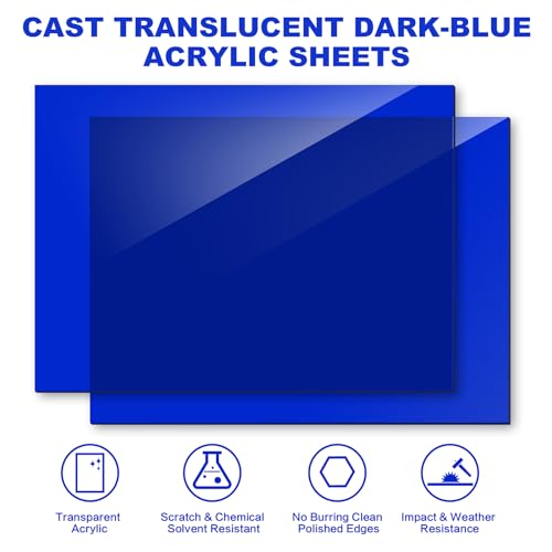 Image of Blue Acrylic Sheet 12 inch x 16 inch, 2 Pack FFGODO Glossy Translucent Colored Cast Plexiglass Sheets 1 /8 Inch Thick for DIY Display Projects, Handcraft, Painting, Signage, Easy to Laser Cutting & Engraving