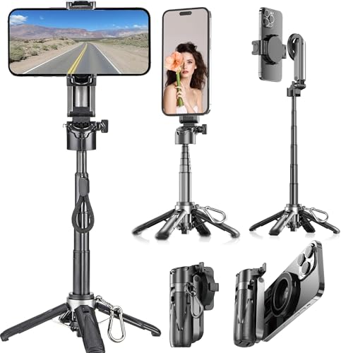 Image of Wofoboxair for Magsafe Tripod Stand for iPhone,Portable Pocket Size Selfie Stick with Rechargeable Remote and Metal Ring,Extendable Detachable Cell Phone Tripod Compatible with iPhone/Android