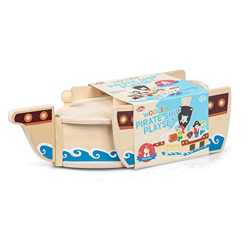 Tobar Piratenschiff aus Holz mit Anker und Segel (32 cm lang, zehnteiliges Spielset) – Bild 5