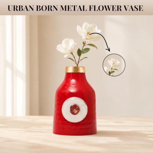 Image of Urban Born Decorative Metal Flower Vase for Home Decor | Stylish Table Vase for Living Room, Bedroom & Office Decoration | PM0001-WINE (12 X 12 X 18 CM)