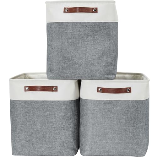 Image of DECOMOMO Foldable Storage Bin | Collapsible Sturdy Cationic Fabric Storage Basket Cube W /Handles for Organizing Shelf Nursery Home Closet (Slate Grey and White, Jumbo - 3 Pack)