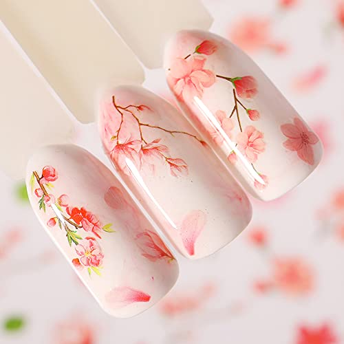 Doneace Flower Nail Art Stickers Decals Colorful Cheery Blossoms 3D Nail Sticker 8Sheets Spring Floral Leaves Adhesive Transfer Decals Slider Summer Nail Decorations For Acrylic Nails Nail Supplies #TOP5