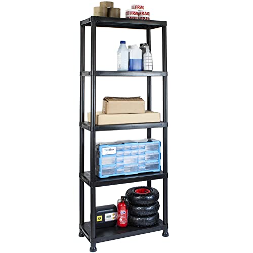 TekBox Garage Storage Shelves Black Plastic Shed Office 3 4 or 5 Tier Shelving Unit (3, 5 Tier) - Image 3