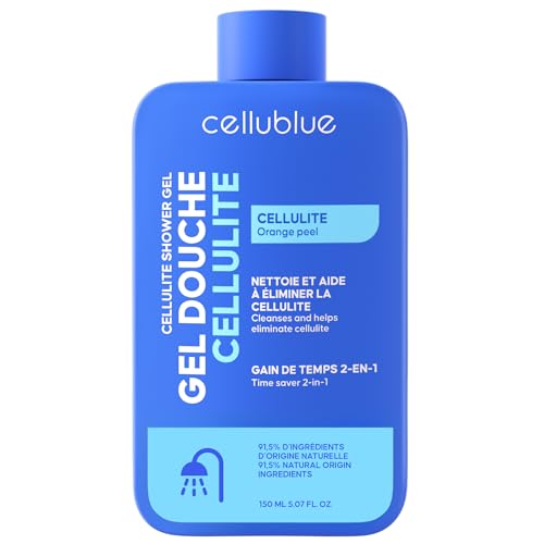 Gel Douche Cellulite Cellublue – Nettoyant 2-en1 naturel, Utilisation facile sous la douche – Optimisé pour la ventouse cellulite – Parfum Monoï
