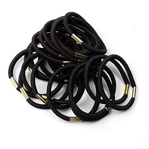 50Pcs forts liens cheveux épais Elastiques cheveux pour les femmes non titulaires Métal Ponytail Aucun dommage Bandes de cheveux (4 mm Noir) Cover