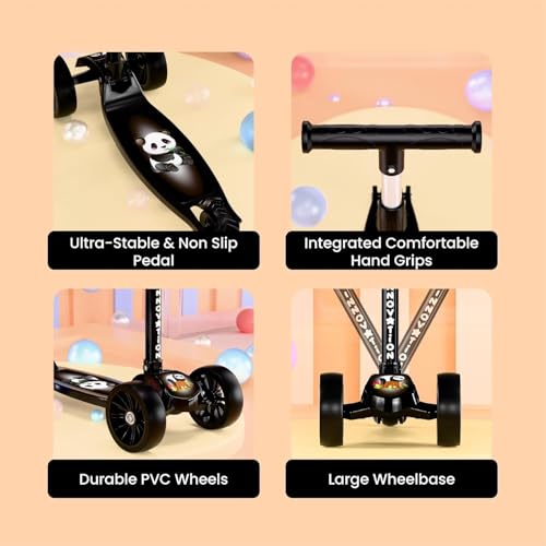 Image of Hardware Foldable Kick Skating Scooter for Kids 3+ Years | Adjustable Height & Strong Frame | Durable PVC Wheels | Outdoor Fun Ride, 50Kg Capacity (Red) (Black)