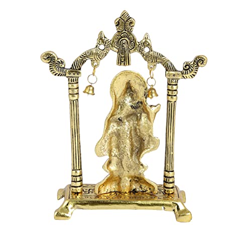 Image of Metal Lord Krishna Swing Statue with Antique Gold Finish & Bells - Spiritual Krishna Idol for Home Decor, Mandir Decoration, 6-Inch Brass Religious Sculpture