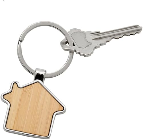 Creative Gifts 002382 Llavero de casa de bambú con borde de metal, longitud de 3 pulgadas, Marrón