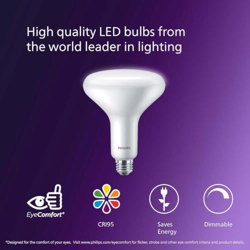 Image of PHILIPS LED 65 W BR40 Ultra Definition Light Bulbs, Soft White, 4-Pack | 800 Lumen, 2700K, Dimmable, Frosted Flicker-Free, CRI95 True Colors, Up to 15000 Hour Lifespan