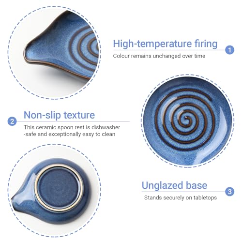 Ceramic Spoon Rest with Spiral Design, 2 Pcs Handcrafted Glazed Stoneware Spoon Holder Teaspoon Rest Heat Resistant Dishwasher Safe Modern Farmhouse Kitchen Decor Accessories for Spoons - Image 4