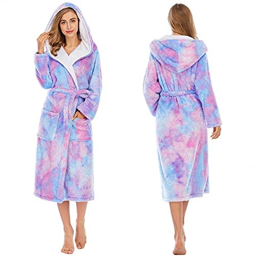 Women Colorful Tie-Dye Bathrobes - Premium Cotton Lightweight Robe Short Soft Robes Sleepwear Ladies Loungewear Purple