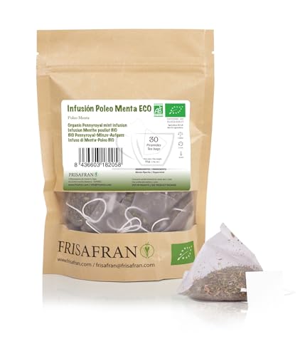 FRISAFRAN | Infuso di Menta Pennyroyal in Piramide Bio 30Un | 60g | tè alla menta | Digestivo | Anti-raffreddore | Bevanda salutare | Tè alla menta per la respirazione | Antivirale naturale | Tisana