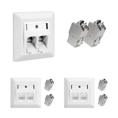 Puiseno 3x Netzwerkdose Aufputz CAT7/CAT6A, Lan Dose Doppelt mit 6x RJ45 Keystone Modul STP, 2-Fach Lan Steckdose Aufputz, Aufputz Netzwerkdose Cat 7 für Ethernet, DSL, RJ45 Aufputzdose