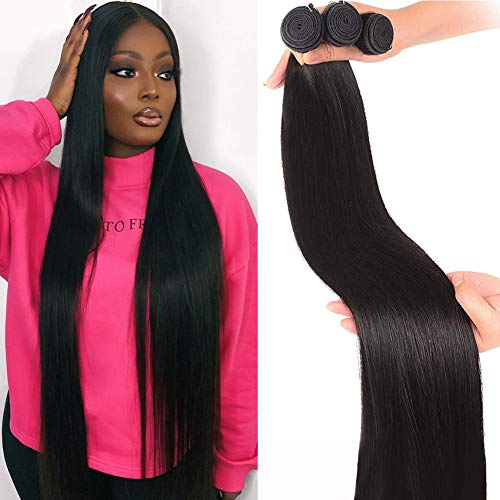 Ayisha Hiar Straight 3 Bundles Brazilian Remy Human Straight Hair 100% Unprocessed Brazilian Virgin Human Hair Weave Straight Hair Bundles Extension Natural Black Color Hair Brazilian Remy Hair