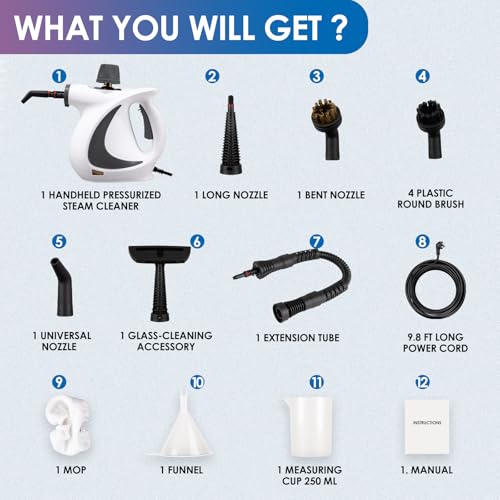 Handheld Steam Cleaner with 14-Piece Accessory Set, Steam Cleaner for Home Use, Portable Steamer for Cleaning Car Upholstery Tile Grout Home - Thumbnail 2