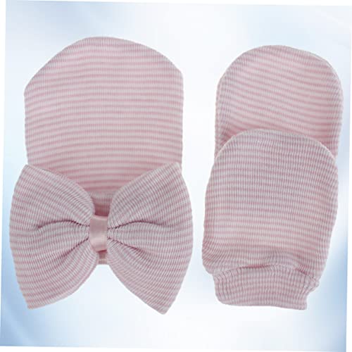 Homoyoyo Cap Glove Set Newborn Girl Knit Bowknot Hat Yarn Essential Soft Lightweight2