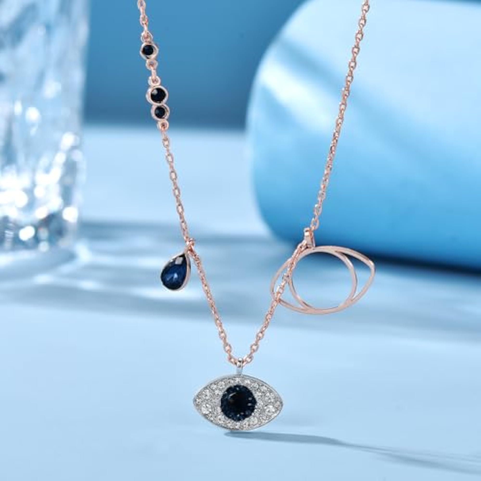 Women's Rose Gold Diamond Evil Eye Pendant Necklace