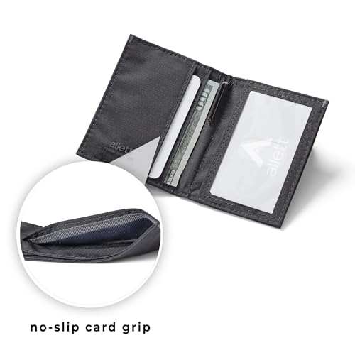 Image of Allett Hybrid Card Wallet, Jet Black | Nylon, RFID Blocking, Vertical Layout | Minimalist, Bifold, Card Holder, Water Resistant, Thin, Front Pocket | Holds 3-10+ Cards, Cash