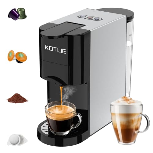 Cafetière Expresso 4 en 1 Compacte, Compatible Multi-Dosettes et Moulu