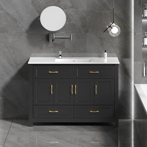 KEIKI 48" Bathroom Vanity with Sink, Modern Freestanding Cabinet with 4 Soft-Closing Doors & 4 Drawers, Wood Frame Storage Vanity for Bathroom, Black by KEIKI - Used condition - US$400.59