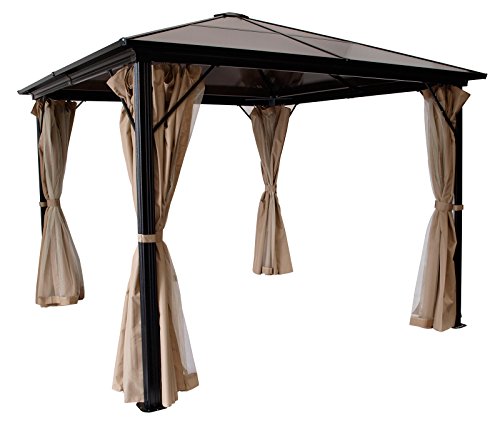 DEGAMO Garten Pavillon Montreal 3x3 Meter aus Aluminium schwarz, Dach mit PC Kunststoffplatten, Outdoor