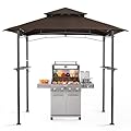 Patiomore Grill Gazebo Canopy, 8'x 5'Outdoor Double Tiered BBQ Gazebo Canopy Tent w/Air Vent, Tent Hardtop Sun Shade Shelter for Outdoor Patio, Backyard, Deck (Brown)