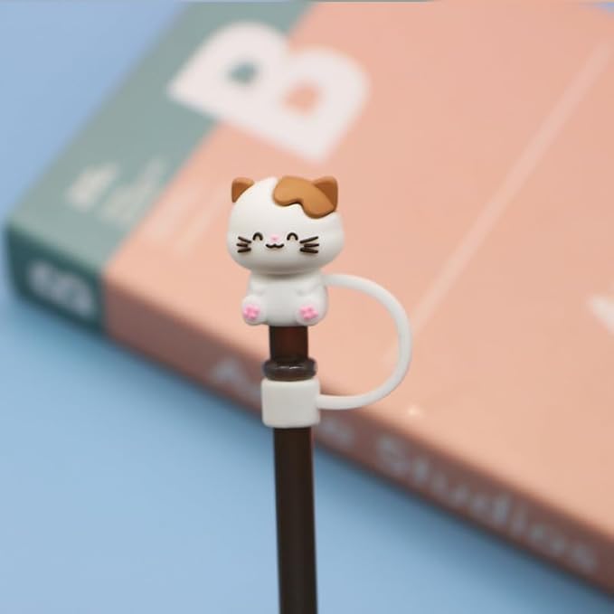 White Kitten Straw Cap Straw Cover for Stanley Cup, 8mm Silicone Straw Covers Cap for Stanley Cup Accessories, Cute Straw Topper for Tumblers, Straw Cap Stopper for Reusable Straws Tip Lids,Straws