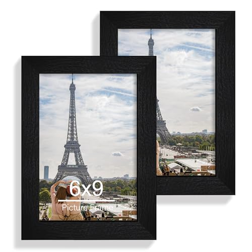 Hongkee 6x9 Picture Frame Set of 2, Real Glass and Wood Frame