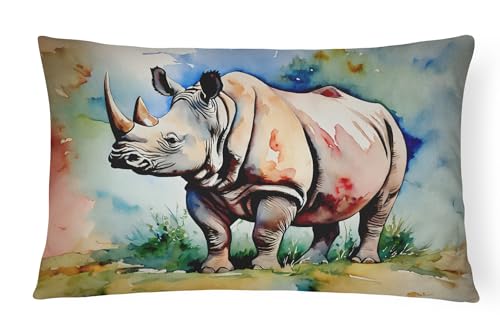 Caroline's Treasures DAC2981PW1216 Rhinoceros Throw Pillow Machine Washable, Indoor Outdoor Decorative Pillow for Couch, Bed or Patio, 12HX16W