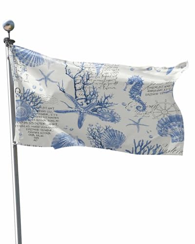 Blue Seashells Flag 3x5 FT Double Sided Yard House Flag