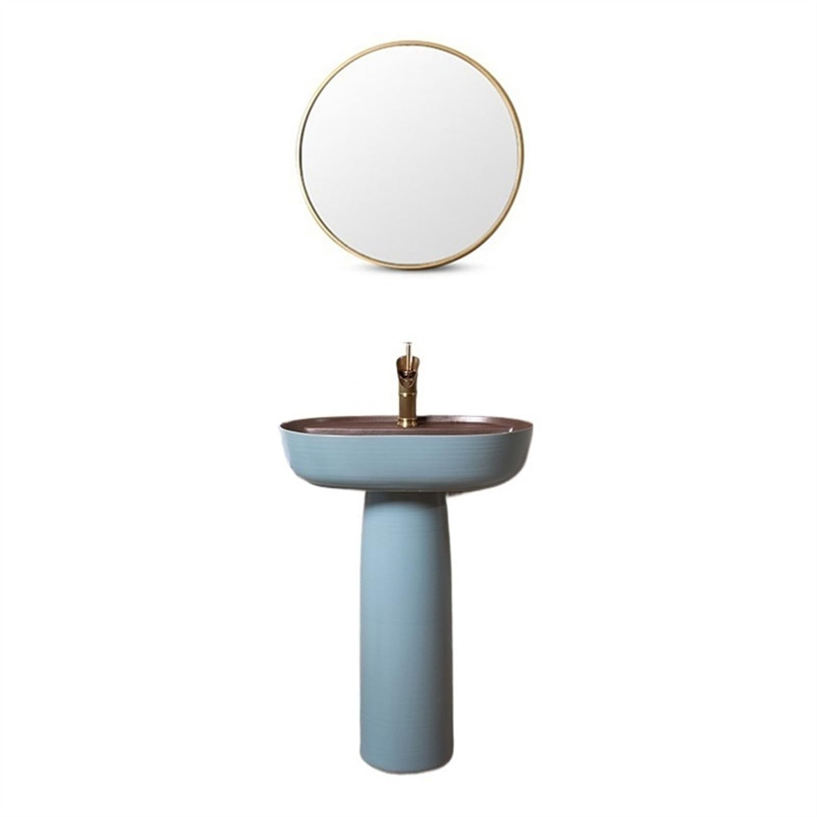 TIANQIHAO Ceramic Sink, Elegant Blue Floor Standing 2-Pieces Column Basin Vanity Vessel Sink Outdoor Courtyard Washbasin,5-One Size